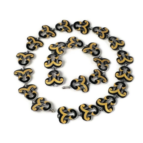 Margot de Taxco Enamel on Sterling Silver Necklace and Bracelet Set - Picture 2 of 10